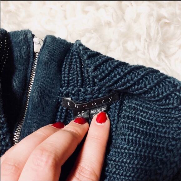 THEORY Manav Turquoise Teal Crop Cropped Woven Knit Pullover Zipper Sweater S - Picture 6 of 8